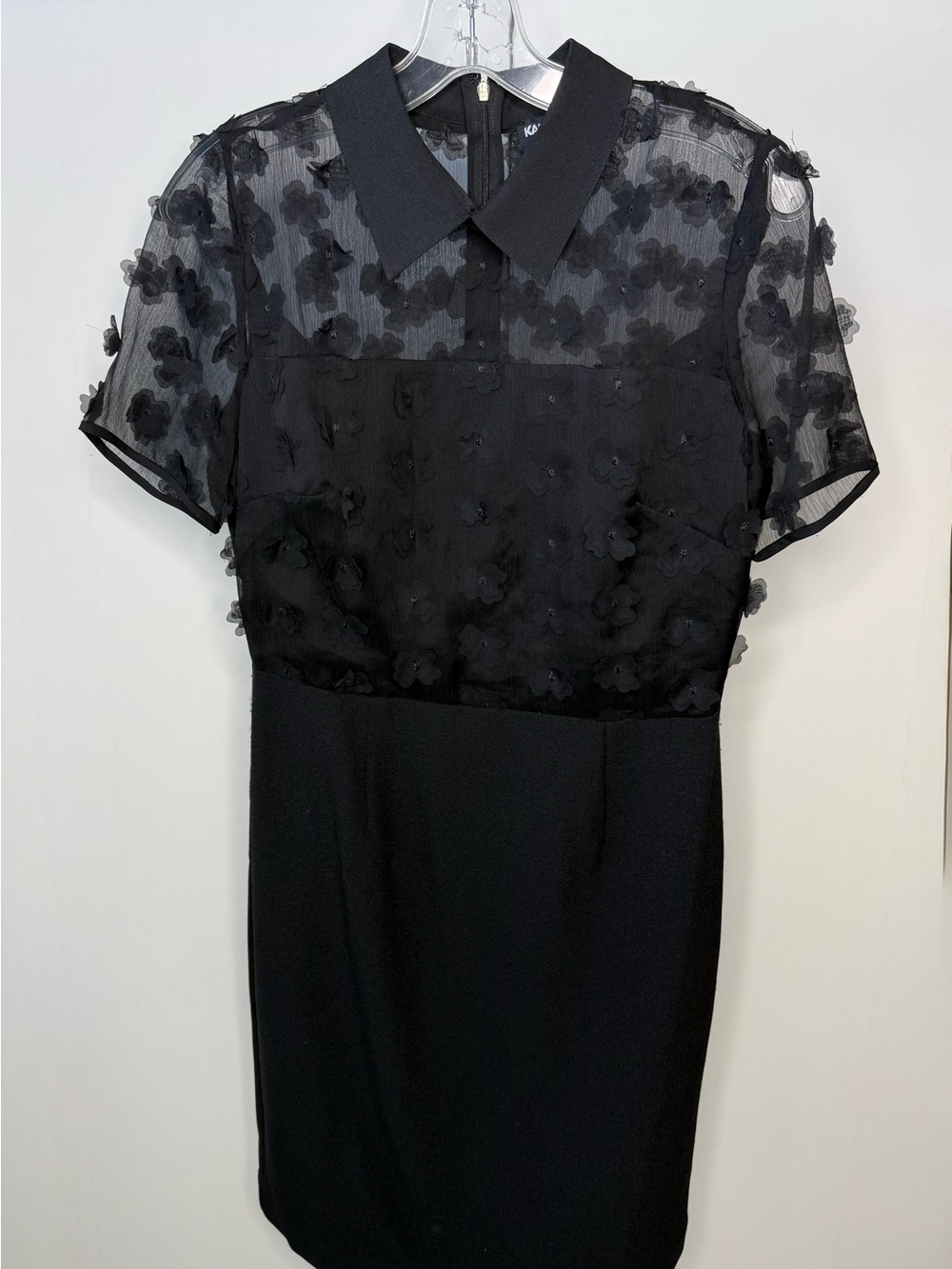 Karl Lagerfeld Black Sheer Floral-Appliqué Mini Dress